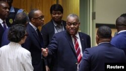 Premye Minis Ayisyen Garry Conille pati apre yon rankont Konsey Sekirite LONU sou ensekirite an Ayiti nan Nouyok, 3 Jiye, 2024. 