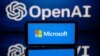 FILE - This illustration photo taken Jan. 23, 2023, shows screens displaying the logos of Microsoft and OpenAI.