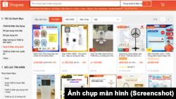 Các mặt hàng quạt máy và máy lạnh Trung Quốc được đăng bán trên Shopee, sàn thương mại điện tử phổ biến ở Việt Nam