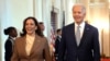 Foto Achiv: Vis Prezidan Kamala Harris (a goch) ak Prezidan Joe Biden nan Lamezonblanch, 9 Me, 2024. 