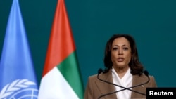 U.S. Vice President Kamala Harris speaks during the United Nations Climate Change Conference COP28, in Dubai, United Arab Emirates, December 2, 2023. REUTERS/Amr Alfiky