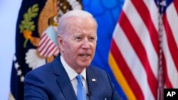 President Joe Biden speaks as he meets with small-business owners in the South Court Auditorium on the White House complex in Washington, April 28, 2022.