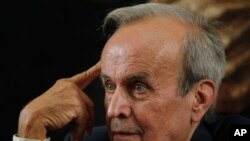 FILE - Ricardo Alarcon, president of Cuba's National Assembly, speaks during a press conference in Mexico City, Oct. 7, 2011. Authorities in Cuba have announced on May 1, 2022, that Alarcon has died.