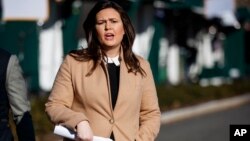 Thư ký Báo chí Nhà Trắng Sarah Huckabee Sanders nói với báo giới hôm 18/12/2018.