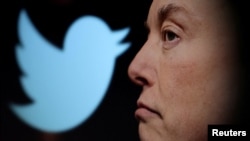 FILE PHOTO: Illustration shows Elon Musk photo and Twitter logo