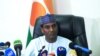 Niger's junta-appointed Prime Minister Ali Mahamane Lamine Zeine speaks during a press conference in Niamey