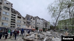 Aftermath of a Russian military strike in Sloviansk